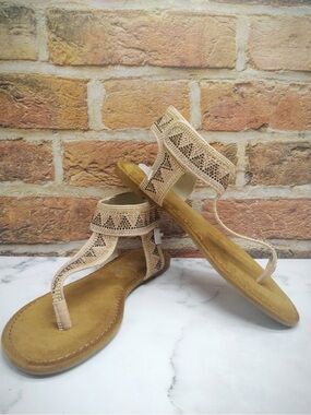 Boutique by Corkys ‘Nora’ Blush Rhinestone Beaded T-Strap Gladiator Sandal NIB